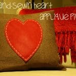 Hand Sewn Heart Applique Pillow via createcraftlove.com #valentinesday #pillow #sewing