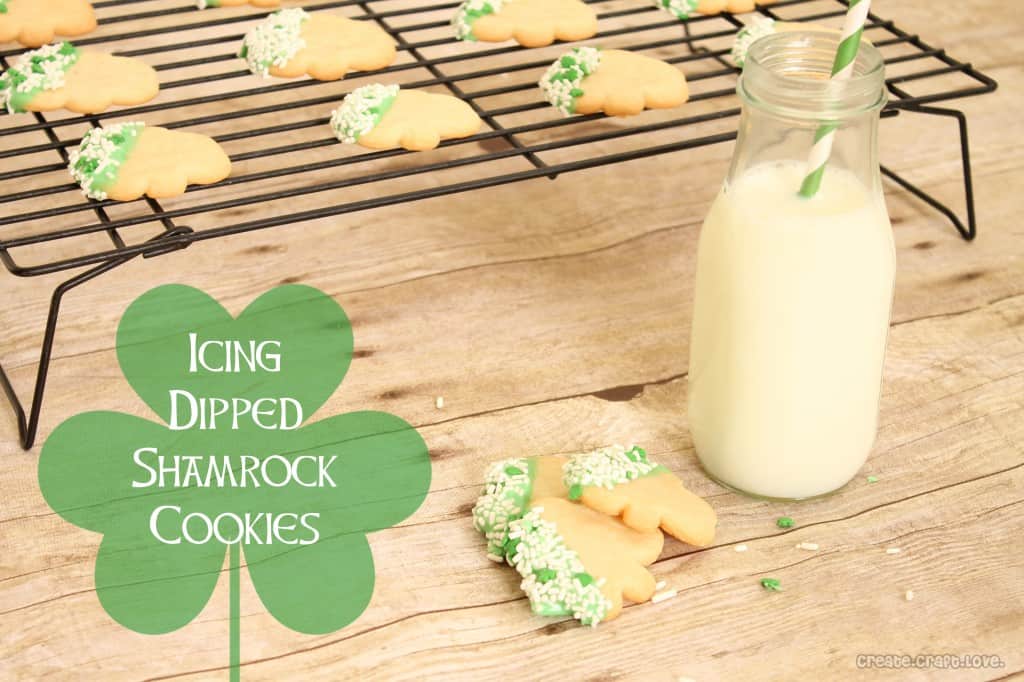 cing Dipped Shamrock Cookies via createcraftlove.com #stpatricksday #recipes #baking