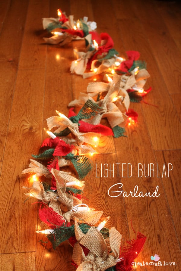 Lighted Burlap Garland via createcraftlove.com #burlap #25daysofchristmas #garland