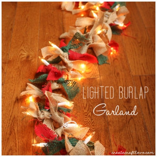 This Lighted Burlap Garland adds a rustic element to holiday decor!