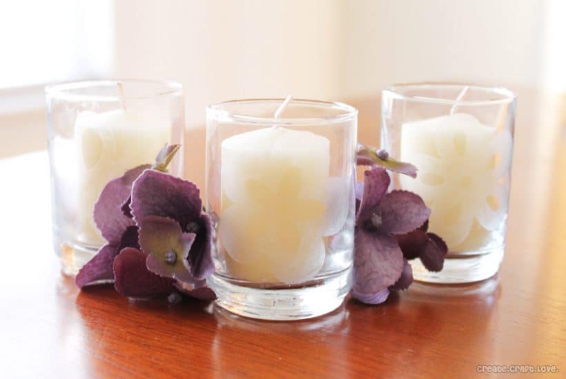 Glass Etched Votives for Spring at createcraftlove.com #spring #glassetching