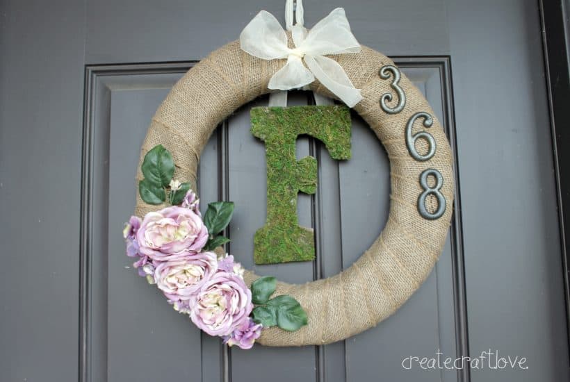 Moss Monogram Spring Wreath at createcraftlove.com #spring #wreath