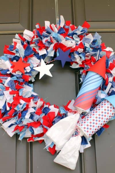Firecracker Rag Wreath via createcraftlove.com #wreath #fourthofjuly