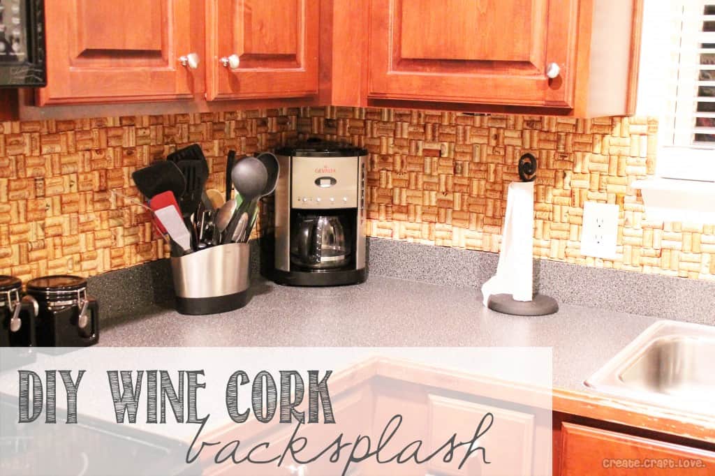 DIY Wine Cork Backsplash via createcraftlove.com #DIY #winecork #kitchen