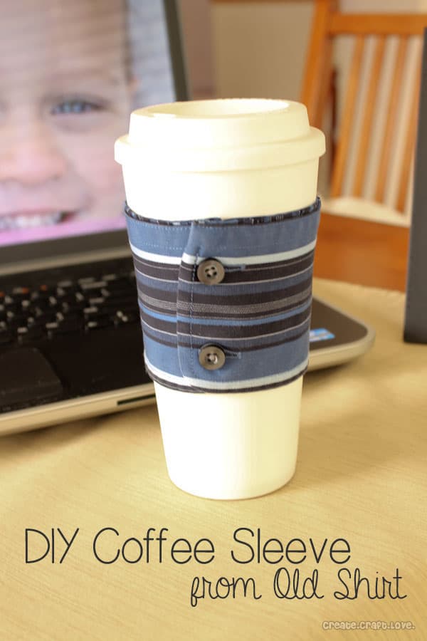 DIY Coffee Sleeve from Dad's Old Shirt from createcraftlove.com for @the36thavenue #fathersday #DIY #upcycle