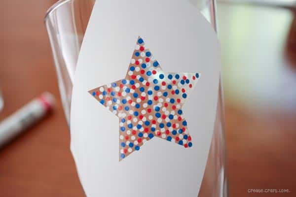 Patriotic Star Glasses for the 36th Avenue from createcraftlove.com #4thofjuly #stars #glasspaint #pointillism