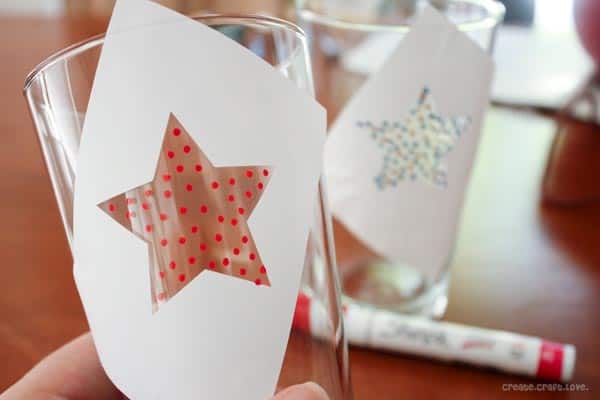 Patriotic Star Glasses for the 36th Avenue from createcraftlove.com #4thofjuly #stars #glasspaint #pointillism