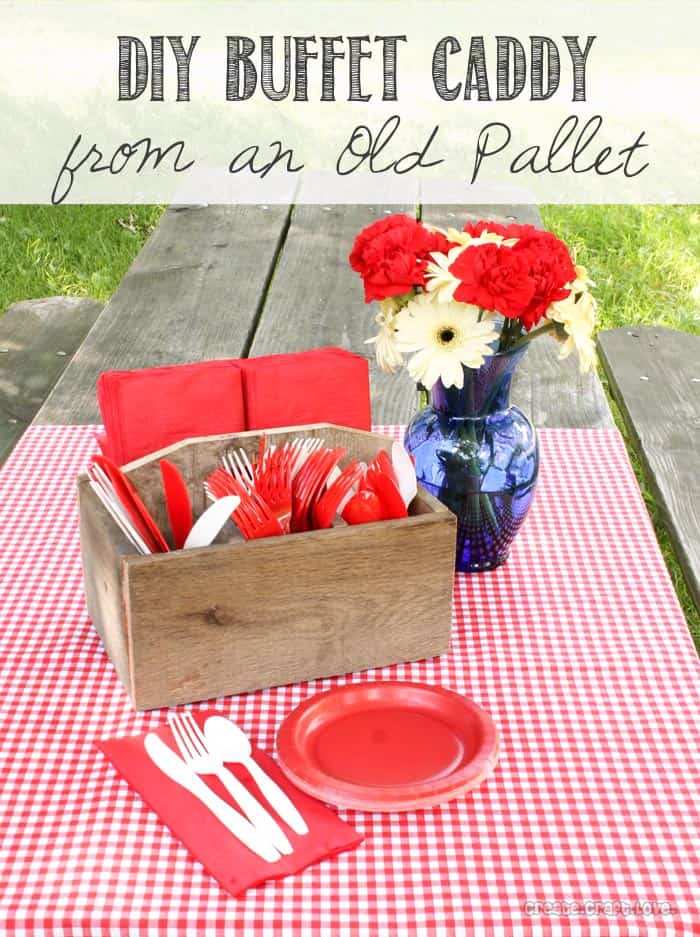 DIY Buffet Caddy from an Old Pallet - full tutorial at createcraftlove.com #DIY #buffetcaddy #powertools #ryobination