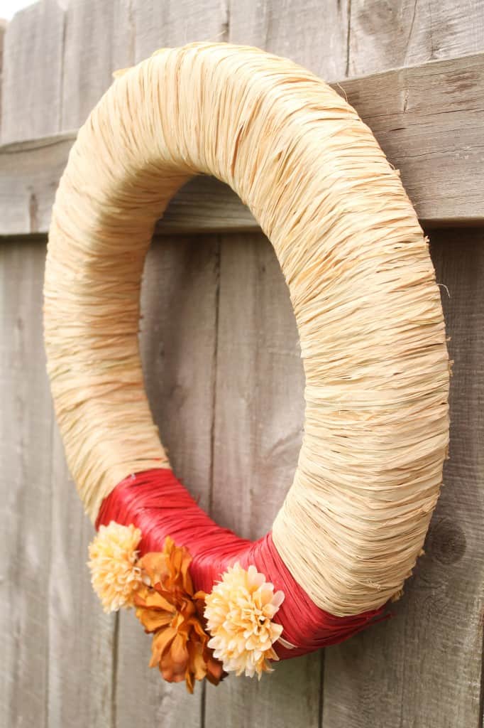 Raffia Wrapped Fall Wreath via createcraftlove.com #fall #wreath