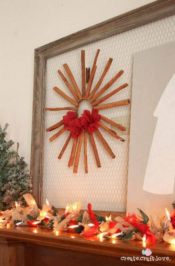 Rustic Christmas Mantel with four tutorials! via createcraftlove.com #christmas #mantel #25daysofchristmas