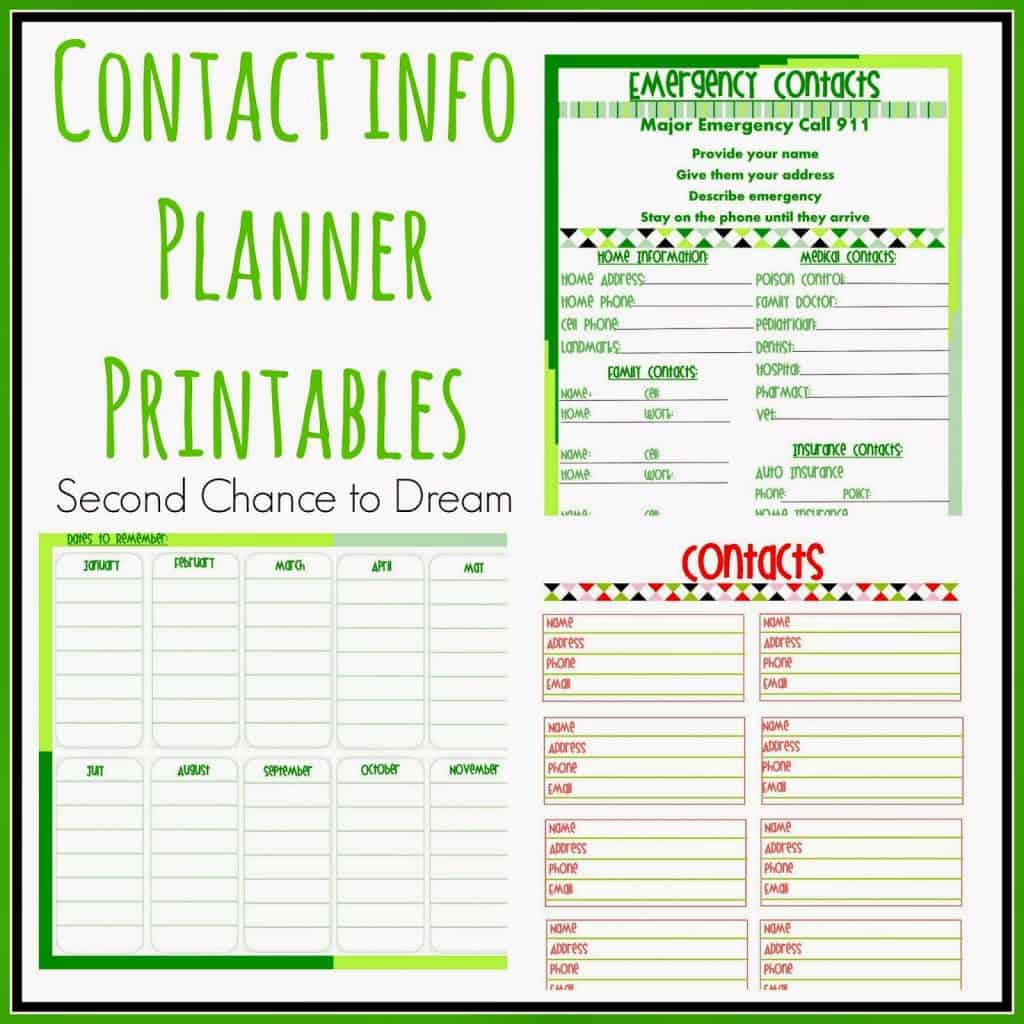 Contact Info Planner Printables
