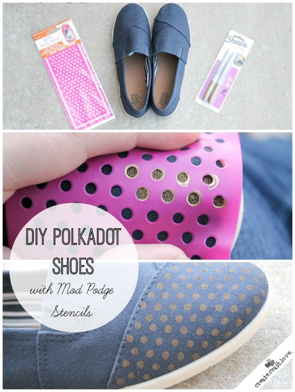 Check out how I updated my plain navy slip ons to these trendy DIY Polka Dot Shoes with the help of the Mod Podge Rocks stencils! #modpodgerocks #stencils #polkadots