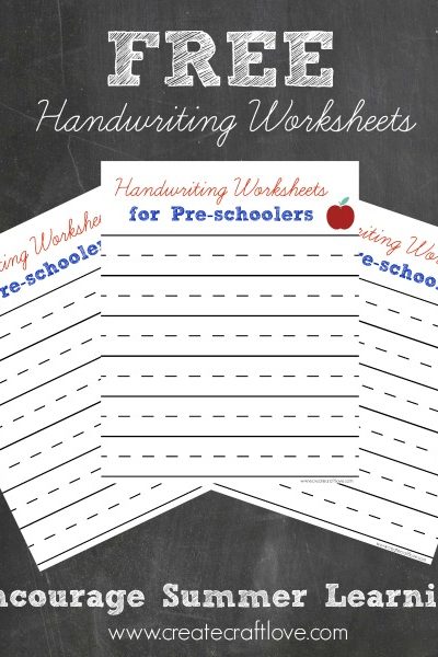 Encourage summer learning with these FREE Handwriting Worksheets for Pre-schoolers! Available at createcraftlove.com!