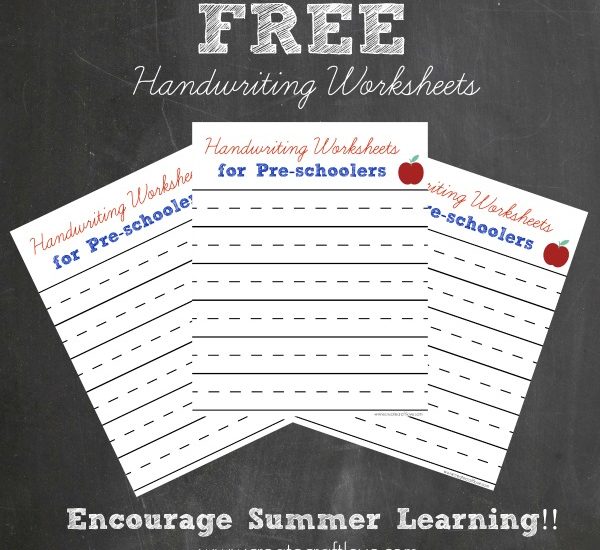 Encourage summer learning with these FREE Handwriting Worksheets for Pre-schoolers! Available at createcraftlove.com!