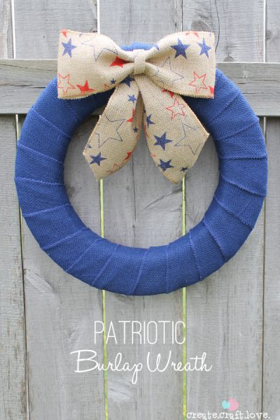 Create this simple and stunning Patriotic Burlap Wreath at createcraftlove.com!