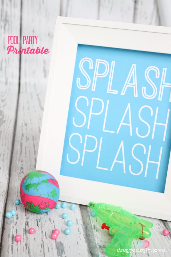 These Pool Party Printables are available in 4 bright colors and can be used for anything from decor to invitations! via createcraftlove.com