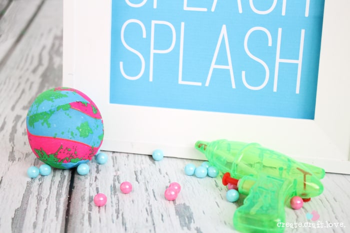 These Pool Party Printables are available in 4 bright colors and can be used for anything from decor to invitations! via createcraftlove.com
