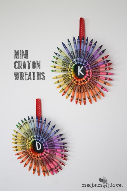 Whip up these Mini Crayon Wreaths for back to school!  via createcraftlove.com for The 36th Avenue
