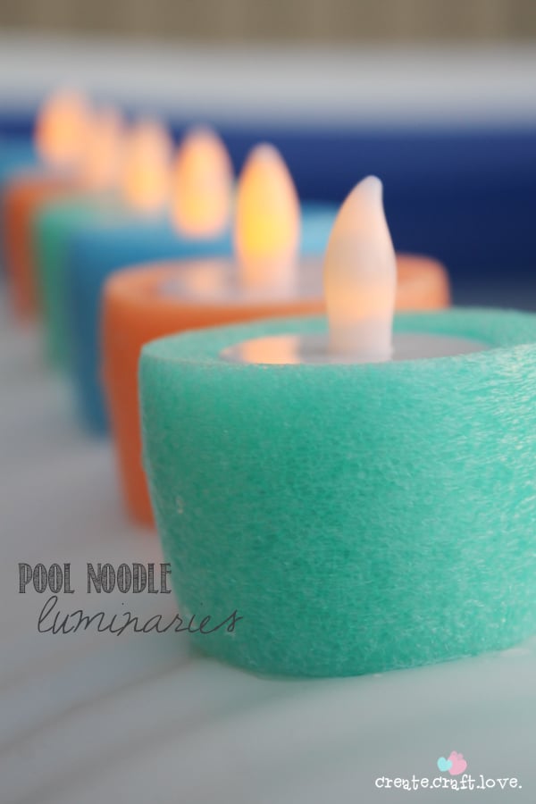 Create these Pool Noodle Luminaries for your next pool party!  via createcraftlove.com 