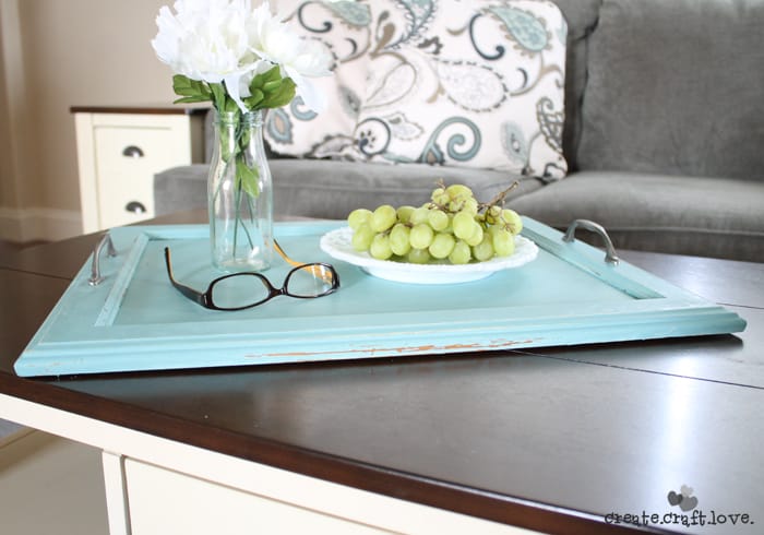 Create your own Distressed Serving Tray from an old cabinet door! #spon #anniesloanunfolded #DIY #repurpose