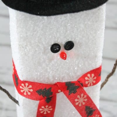 This Foam Block Snowman is an easy and affordable DIY gift idea for the holidays! via createcraftlove.com #spon #makeitfuncrafts