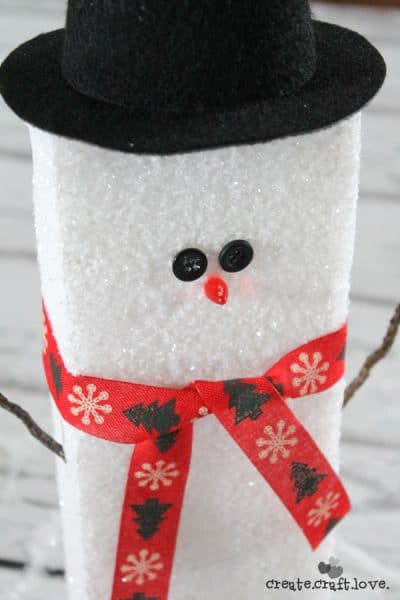 This Foam Block Snowman is an easy and affordable DIY gift idea for the holidays! via createcraftlove.com #spon #makeitfuncrafts
