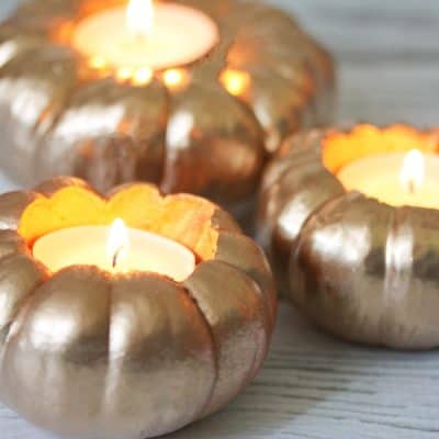 Create these Gold Pumpkin Votives for your Thanksgiving dinner table! via createcraftlove.com for @the36thavenue