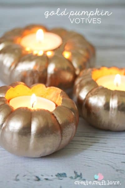 Create these Gold Pumpkin Votives for your Thanksgiving dinner table! via createcraftlove.com for @the36thavenue