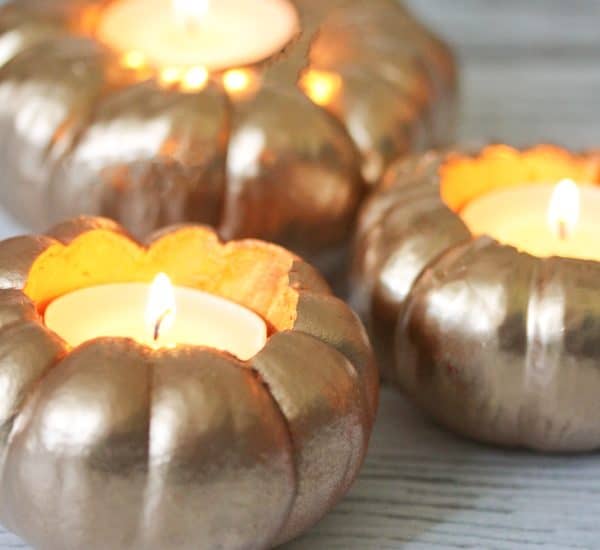 Create these Gold Pumpkin Votives for your Thanksgiving dinner table! via createcraftlove.com for @the36thavenue