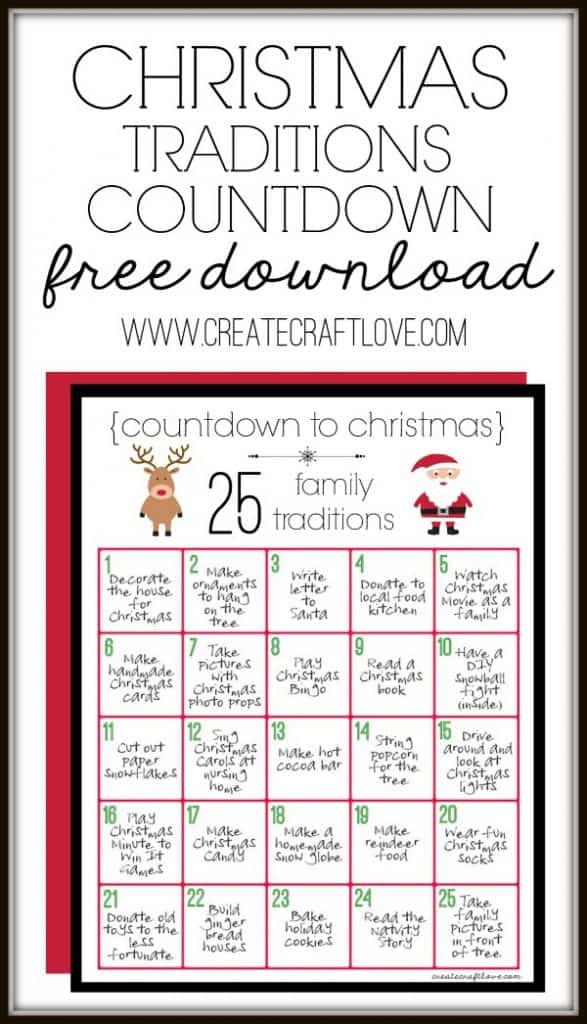 Christmas Traditions Printable to remind us to slow down and savor the holiday and Christmas season! via createcraftlove.com