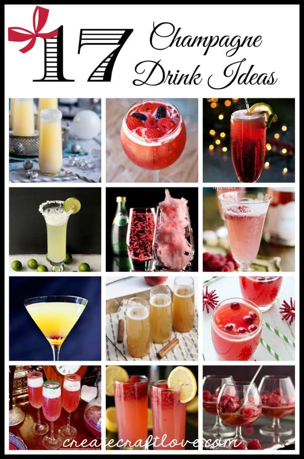 Champagne Drink Ideas for your New Year's celebration via createcraftlove.com!
