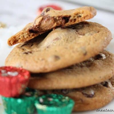 Chocolate Chip PB Stuffed Cookies that only require TWO ingredients! via createcraftlove.com