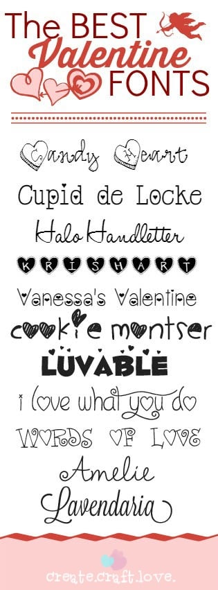 The BEST Valentine Fonts via createcraftlove.com!