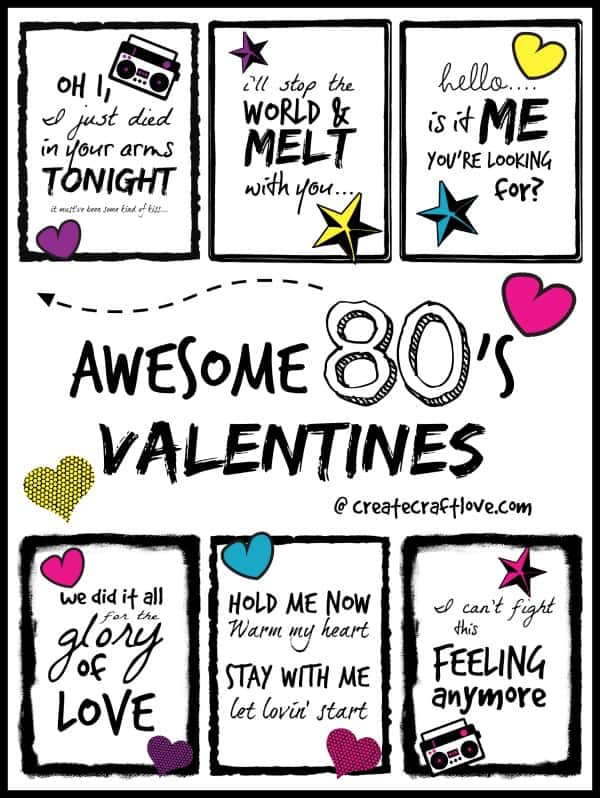 Awesome 80s Valentines - free printable available at createcraftlove.com!