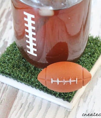 These Astroturf Coasters are a fun addition to any Super Bowl party! via createcraftlove.com