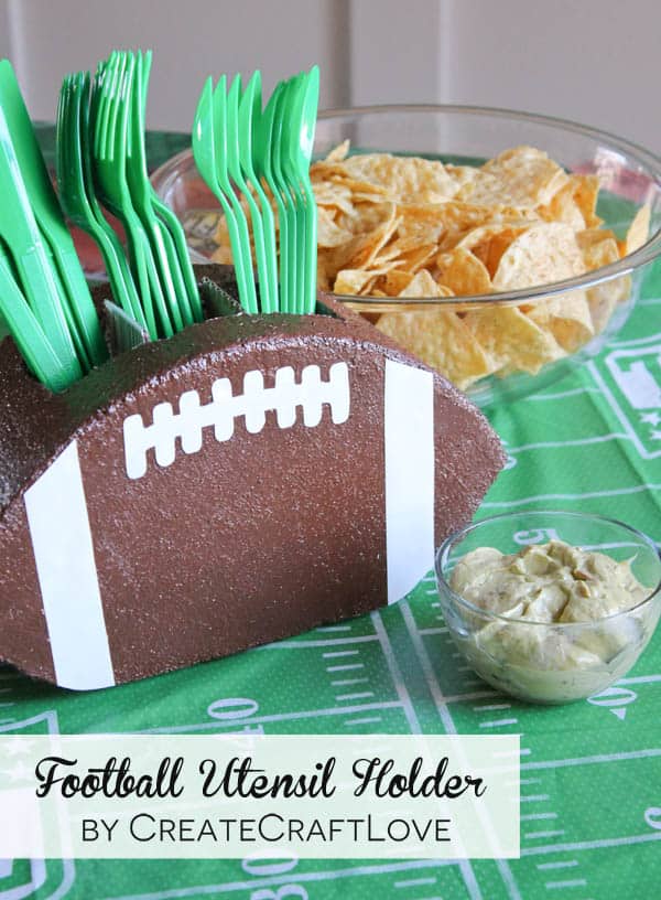 I whipped up this fun Football Utensil Holder just in time for the Super Bowl! via createcraftlove.com