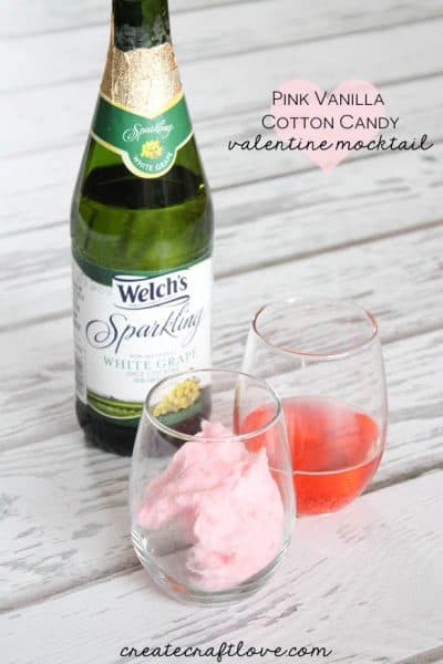 Pink Vanilla Cotton Candy Valentine Mocktail recipe from createcraftlove.com!