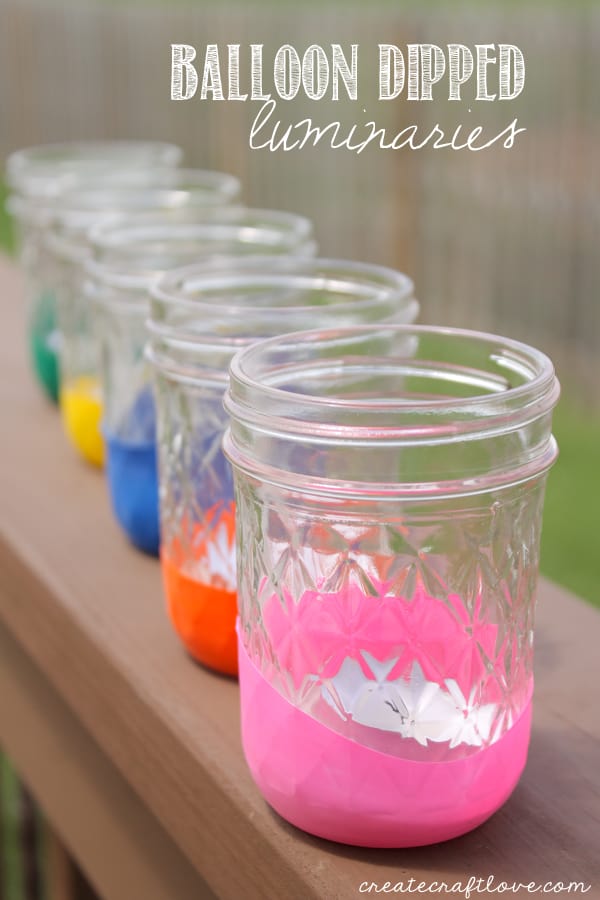 These Balloon Dipped Luminaries add a touch of fun to any occasion or celebration! via createcraftlove.com