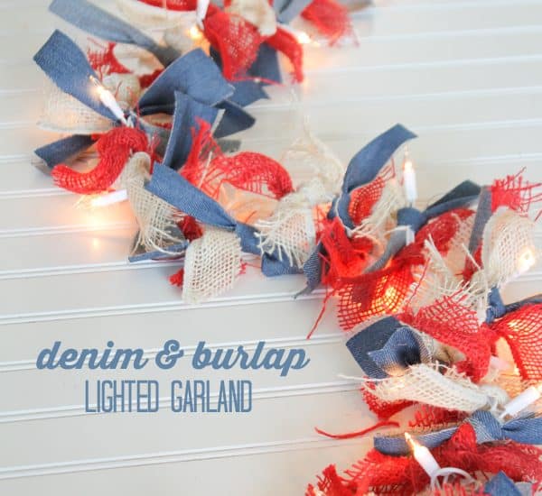 This Denim and Burlap Lighted Garland adds a touch of Americana this Fourth of July! via createcraftlove.com