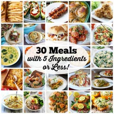 Here are 30 Meals with 5 Ingredients or Less to make menu planning a little easier for everyone! via createcraftlove.com