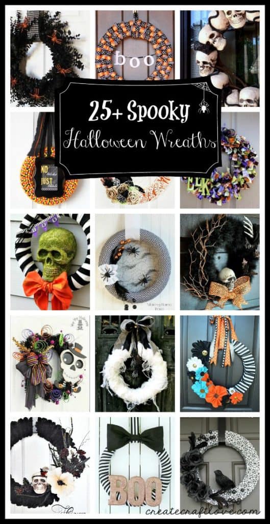 25+ Spooky Halloween Wreaths to greet your trick or treaters! via createcraftlove.com