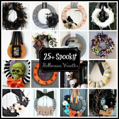 25+ Spooky Halloween Wreaths to greet your trick or treaters! via createcraftlove.com