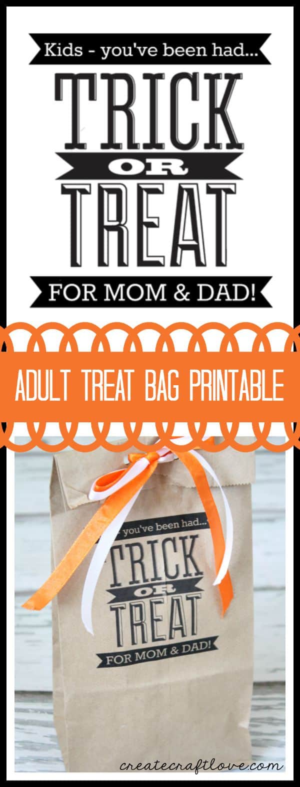 Why should the kids have all the fun? Grab this free Adult Treat Bag Printable to surprise the parents on Halloween! via createcraftlove.com