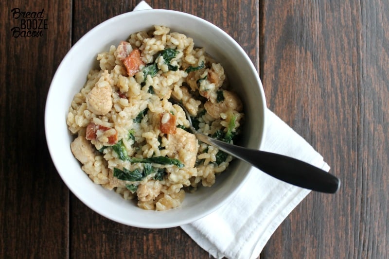 One Pot Spinach, Bacon and Chicken Risotto is a labor of love that screams comfort in every bite!