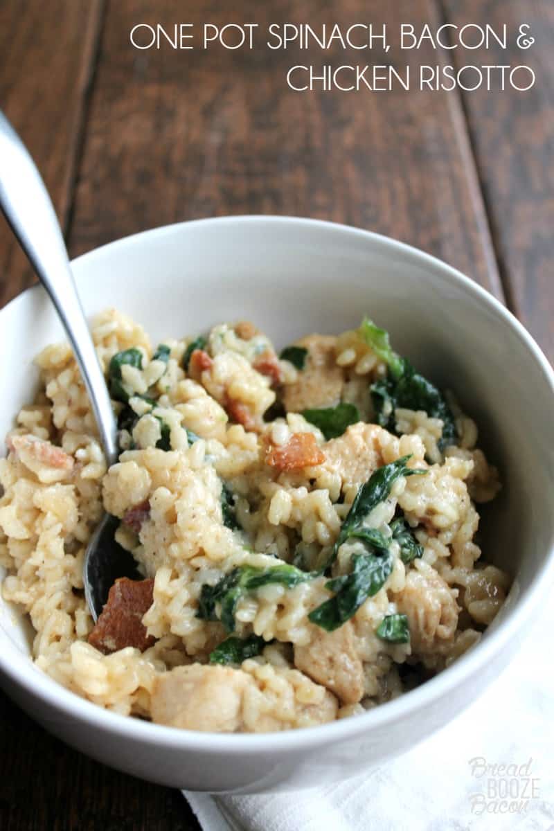 One Pot Spinach, Bacon and Chicken Risotto is a labor of love that screams comfort in every bite!
