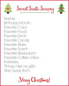 My Secret Santa Survey Printable will help you pick the perfect gift! via createcraftlove.com