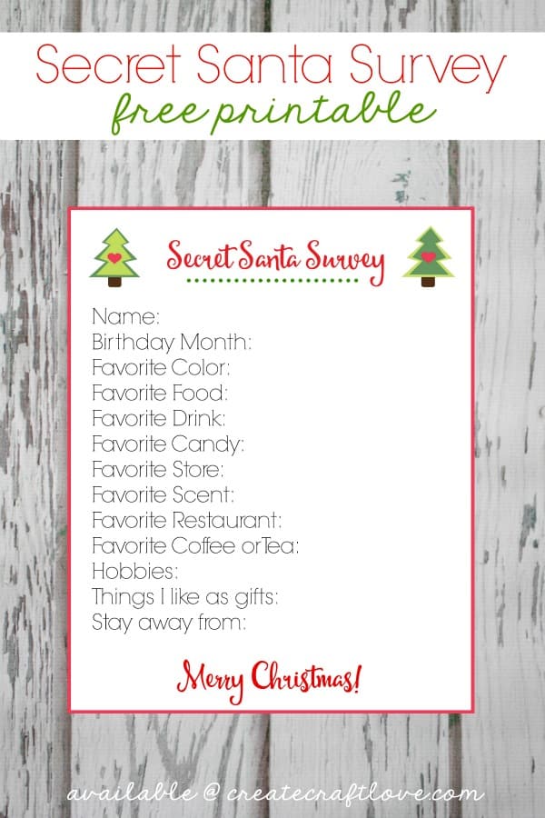 Secret Santa Survey Printable | Free Christmas Download