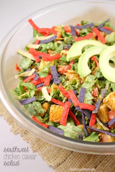 You will love the bold flavors of this Southwest Chicken Caesar Salad! via createcraftlove.com