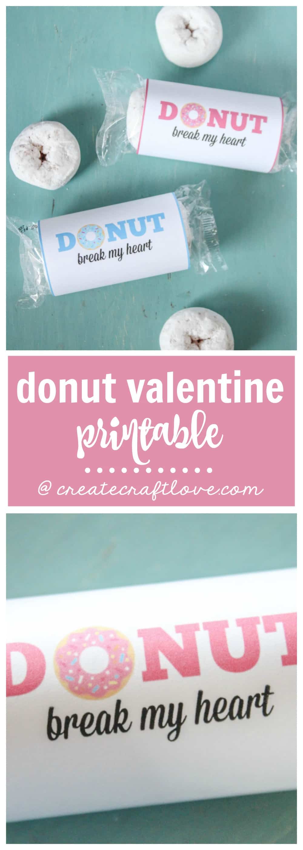 This Donut Valentine Printable is a great last minute idea for your V-Day classroom party! via createcraftlove.com