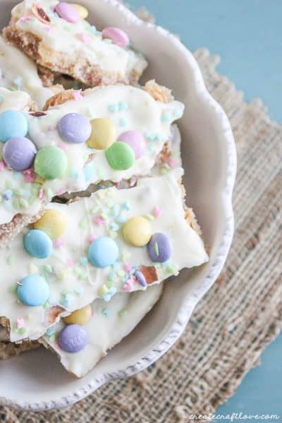 This Easter Toffee Bark is not your standard holiday bark! It packs an extra surprise! via createcraftlovecom